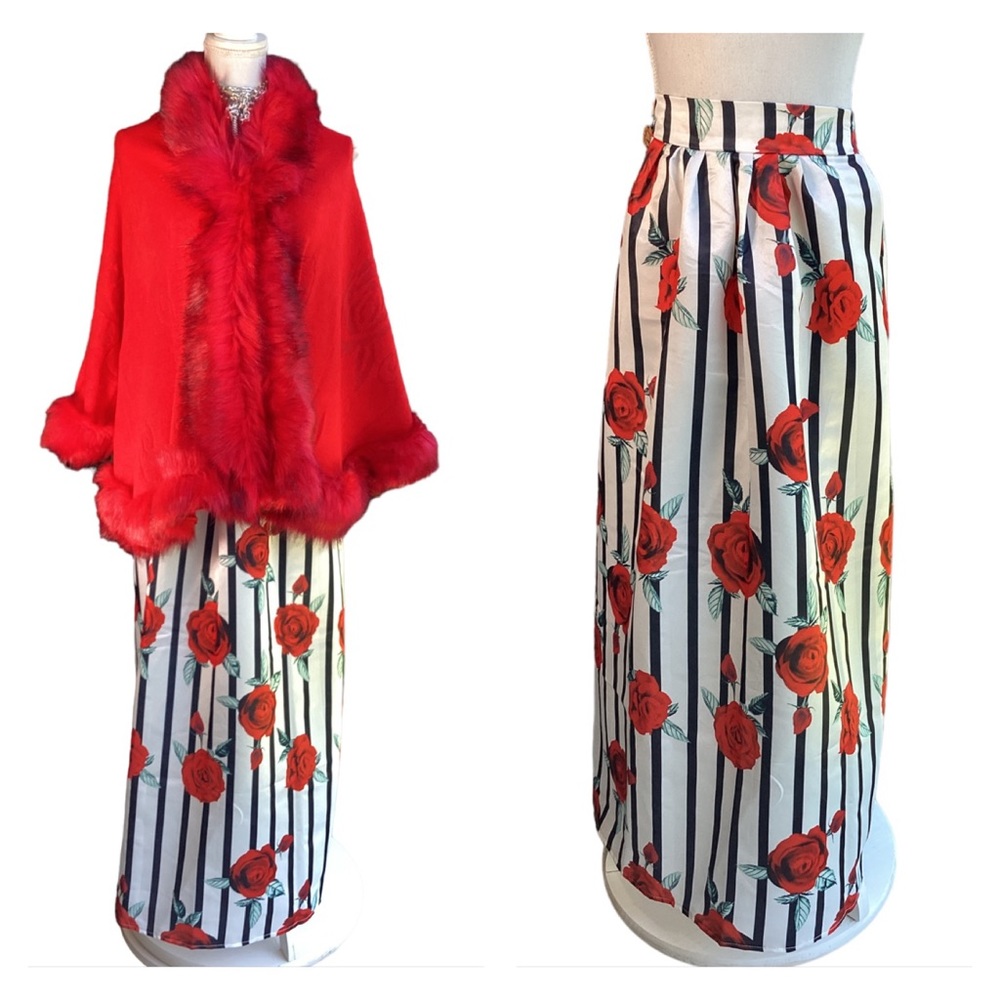 NWOT Striped Rose Maxi Skirt with Pockets. B23